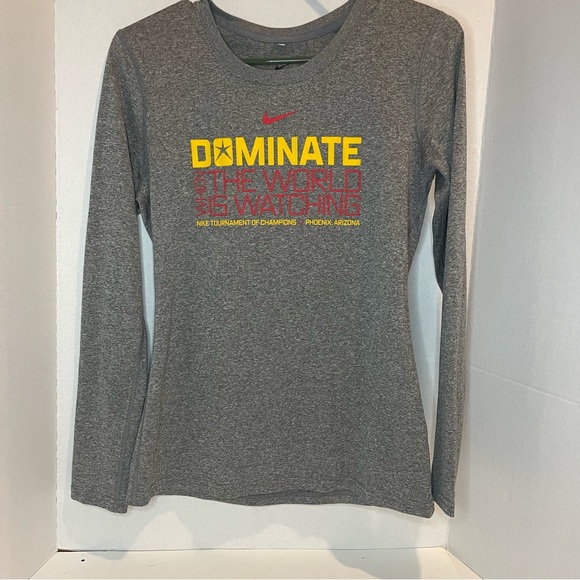 Nike Women's Gray Long Sleeve Tee with Bold Print - Picture 1 of 5
